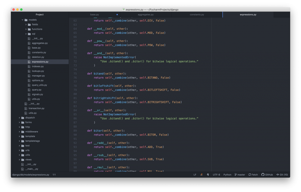 Editando código de Python en Atom con fondo oscuro