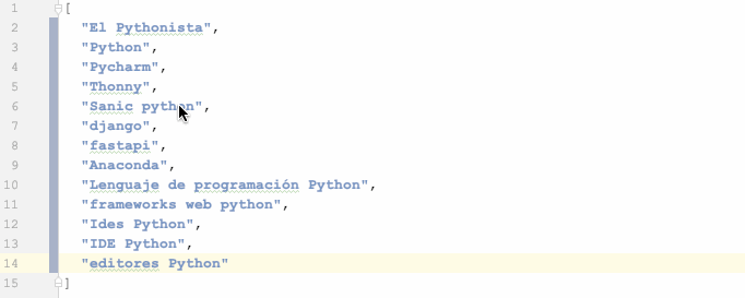 Editando texto de forma vertical en Pycharm