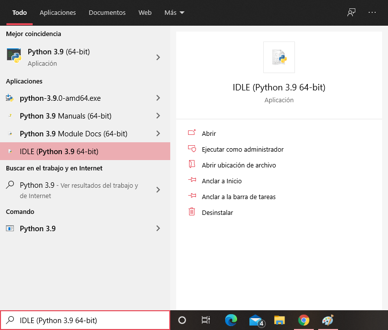 Aplicaciones Python instaladas Windows