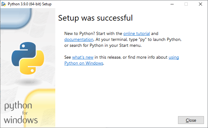 Terminada instalación de python windows