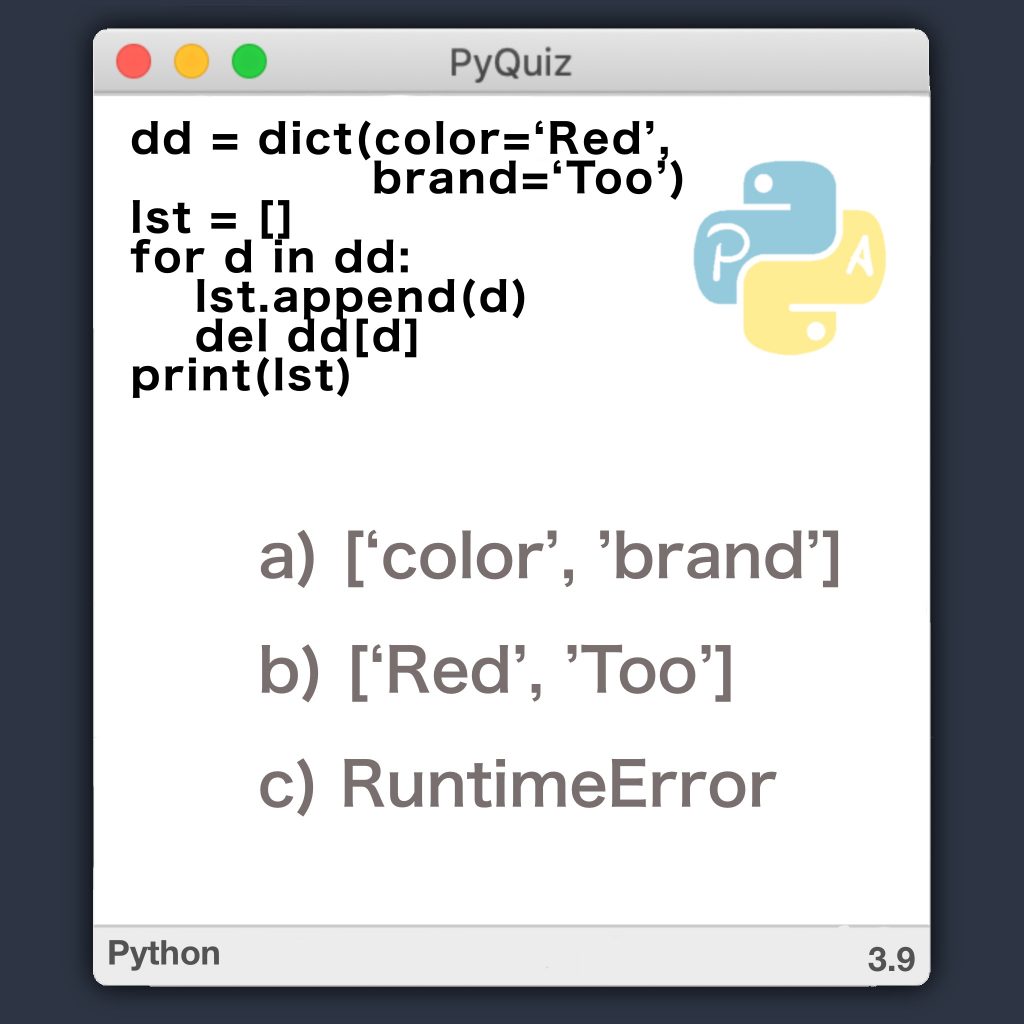 PyQuiz 3 - modificando diccionario mientras se itera
