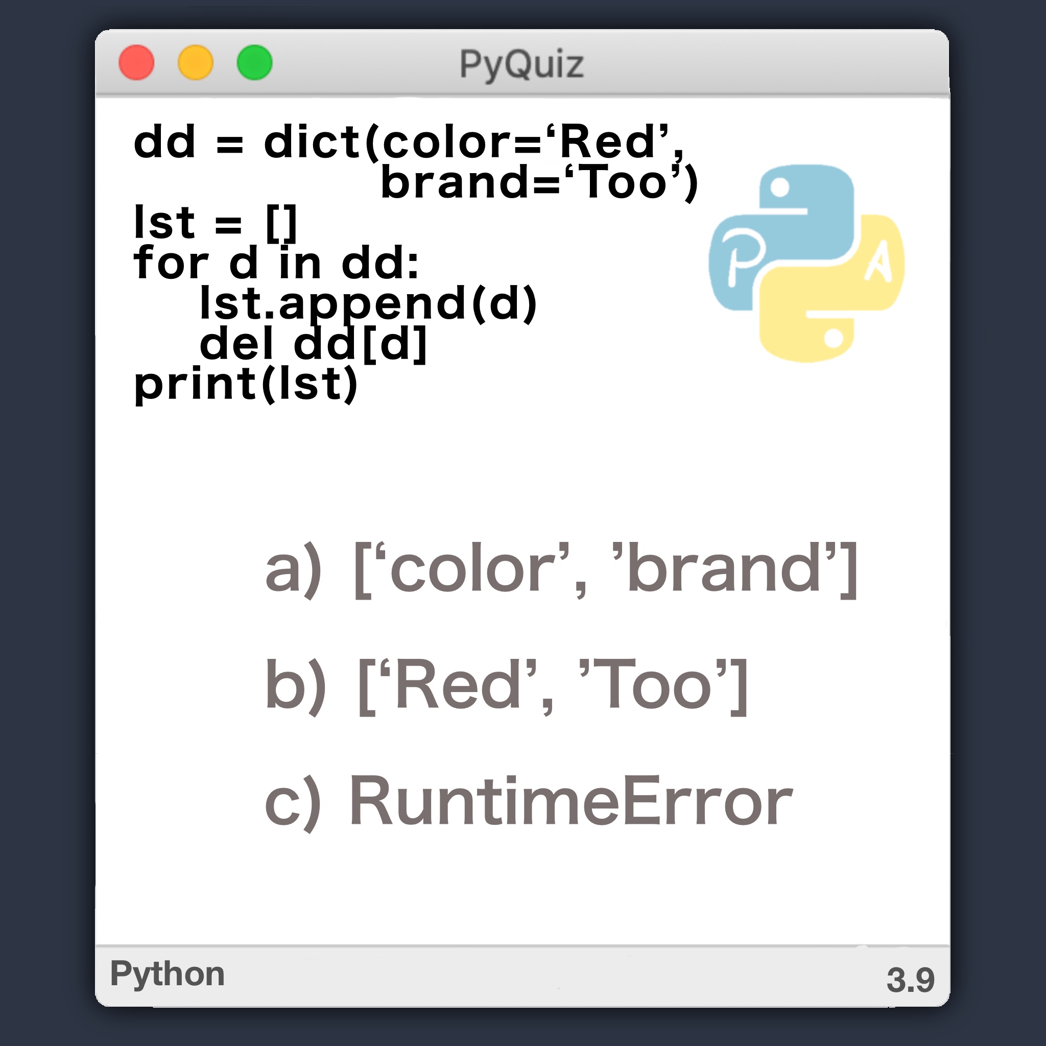 PyQuiz 3 - modificando diccionario mientras se itera